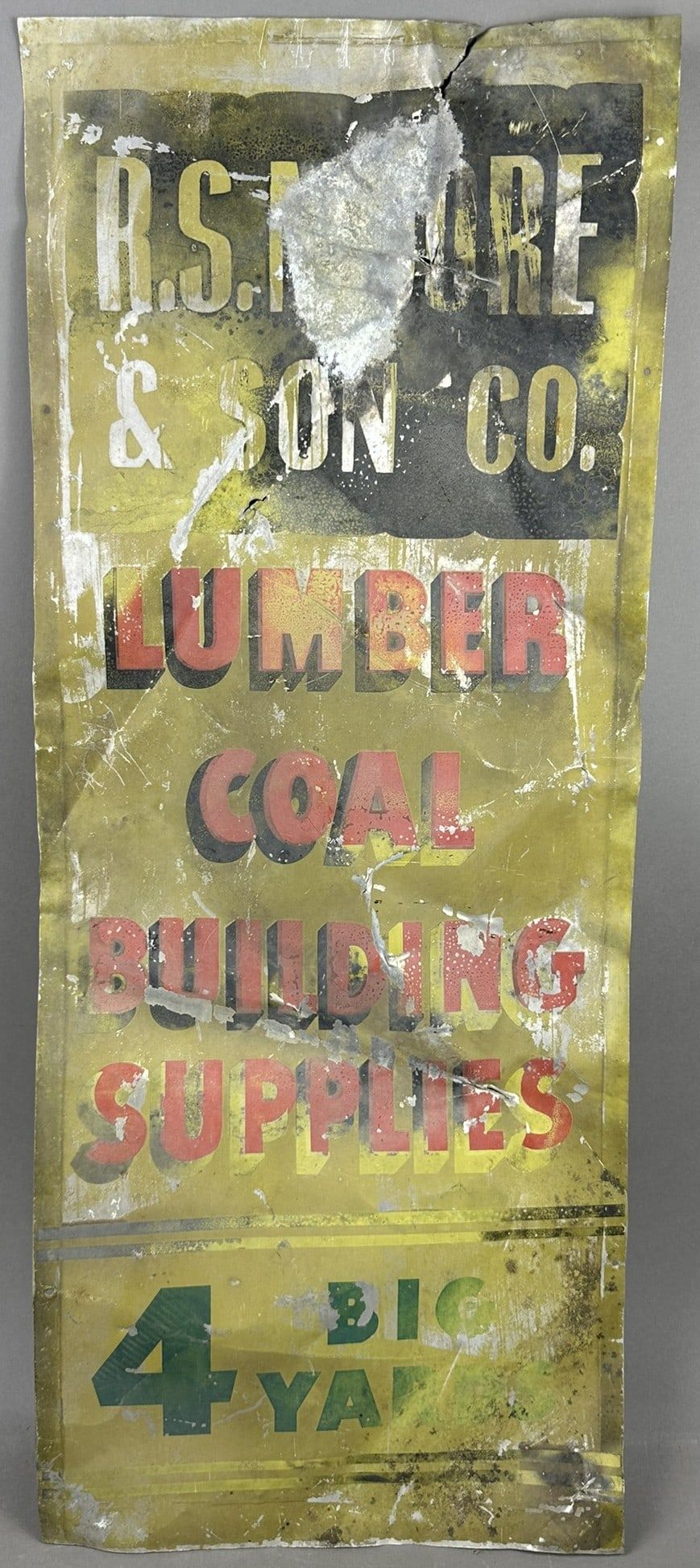 Lot 407: R.S. Moore & Son Lumber Coal Bldg Supplies Painted Sign