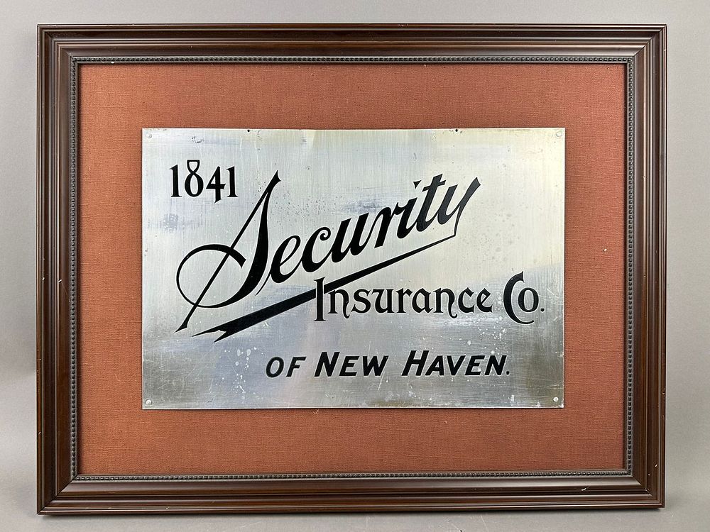 Lot 409: Security Insurance Co New Haven Metal 40s Sign