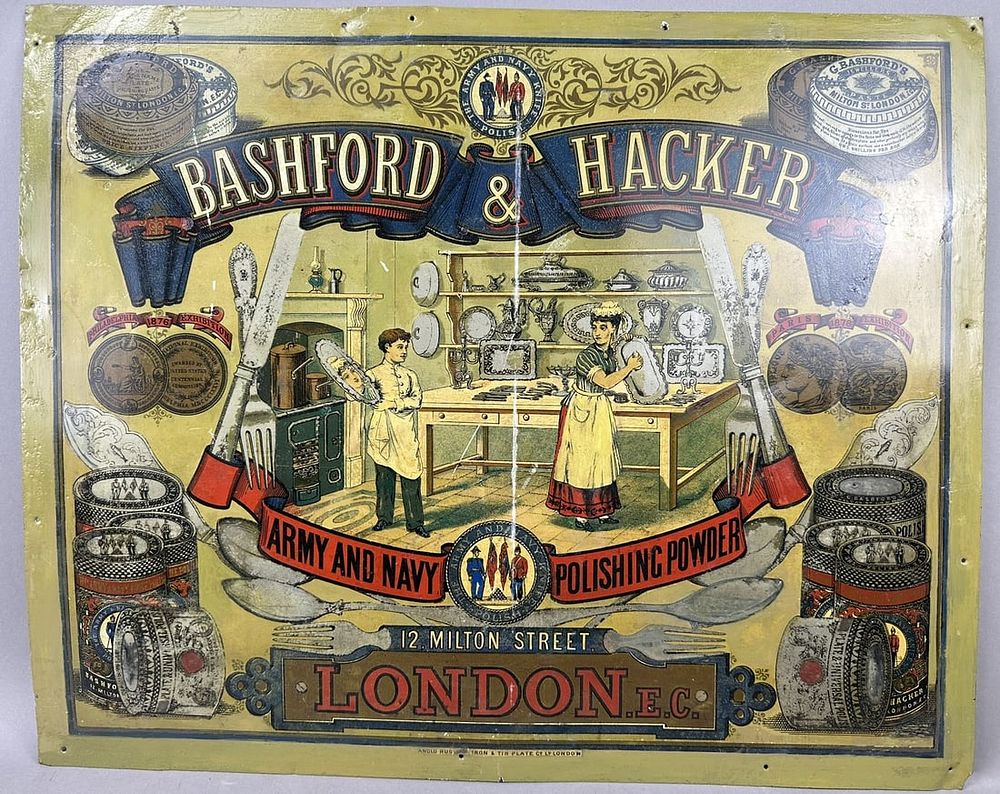 Lot 412: Bashford & Hacker SST Painted Metal Advertising Sign