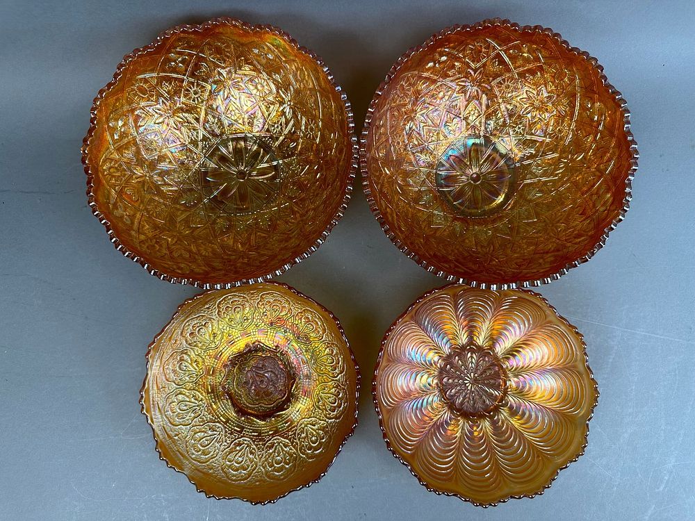 Lot 162: 4 Fenton Imperial Carnival Glass Bowls Marigold