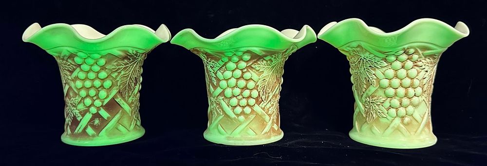 Lot 175: 3 Northwood Custard Uranium Grape Ruffled Vases