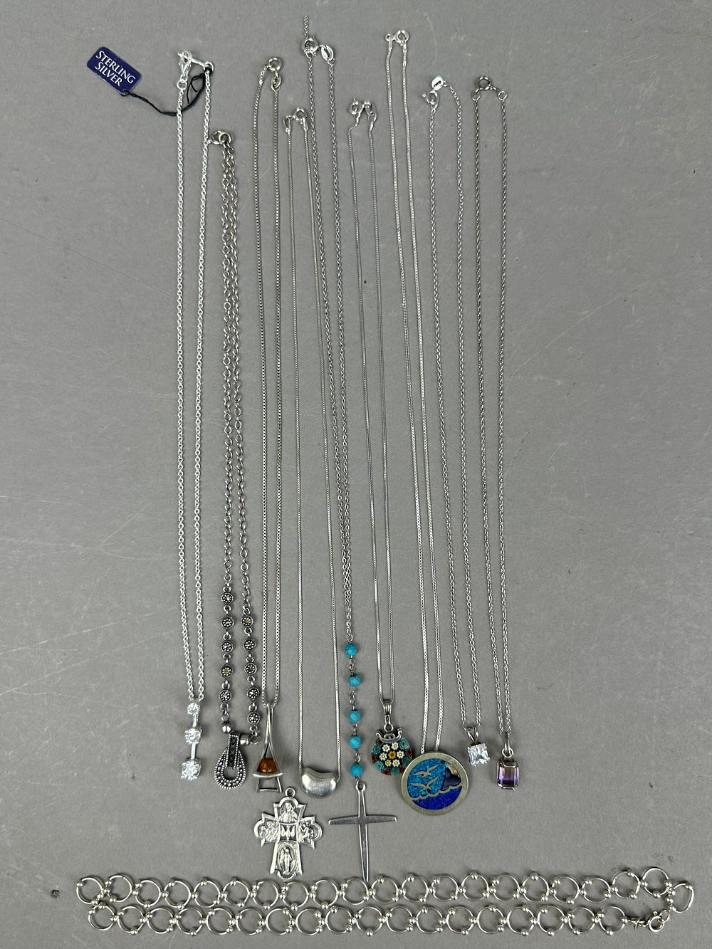 Lot 179: 11 Piece Sterling Silver Necklace Pendant Bracelet