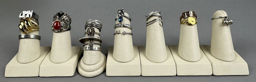 Lot 199: 23 Sterling Silver Jewelry Ring 62 Grams Weight