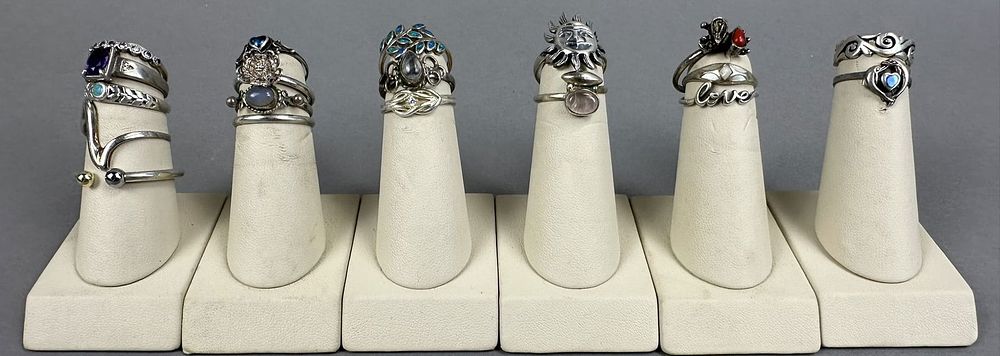 Lot 203: 19 Vintage Sterling Silver Ladies Rings 36 Grams