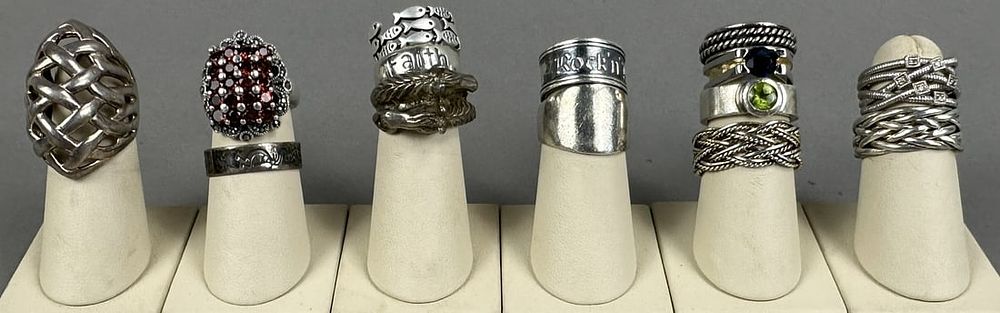 Lot 205: 14 Vintage Sterling Silver Rings 108 Grams Weight