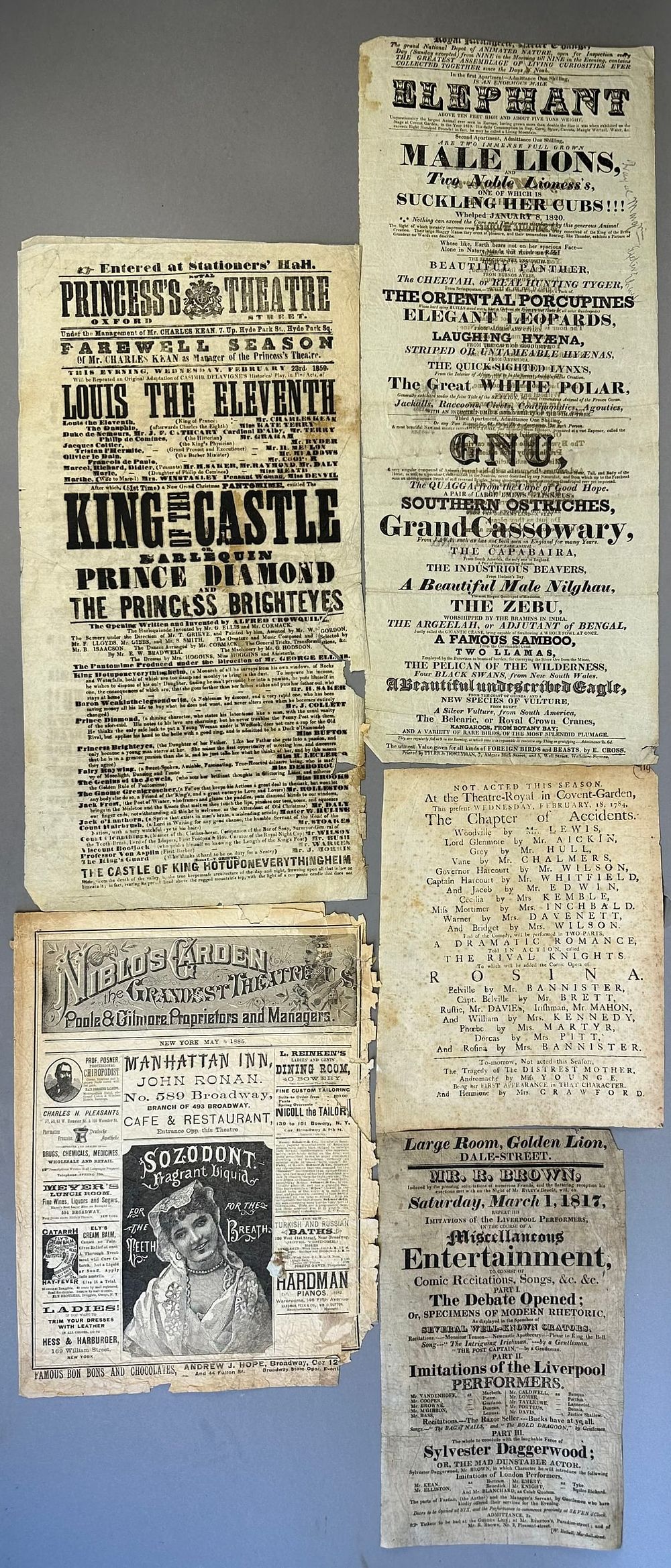 Lot 257: Princess Theatre Playbill Dated 1859 King Castle