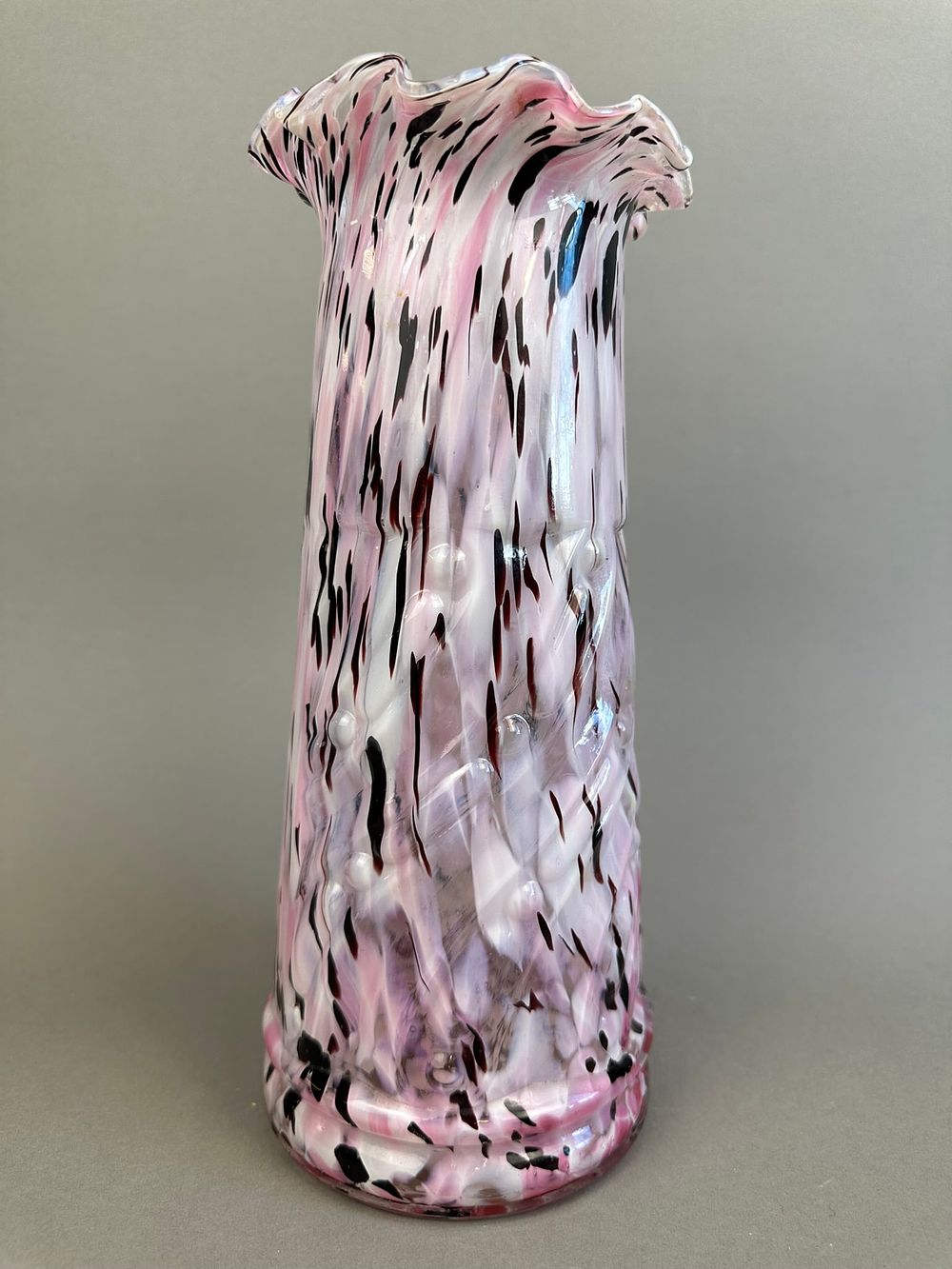 Lot 277: Antique Splatter Art Glass Ribbed Ruffled Vase