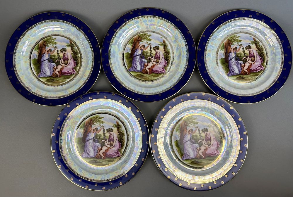 Lot 280: 5 Antique Czech Porcelain Large Dinner Plate Set