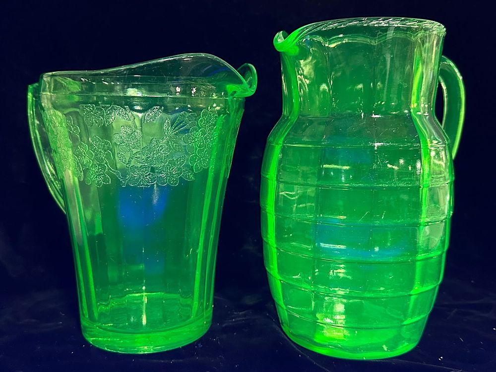 Lot 300: Pair Green Uranium Depression Glass Pitchers