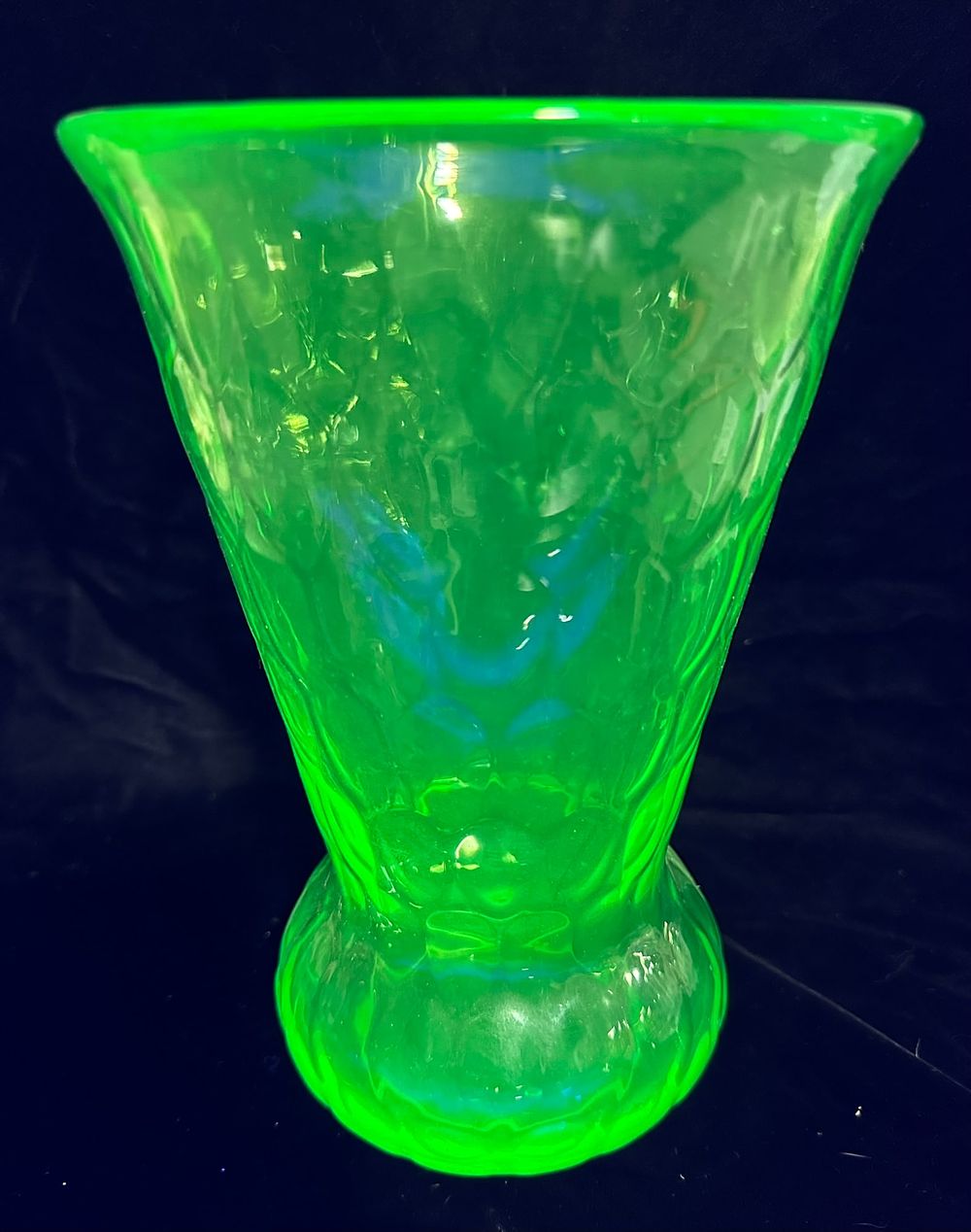 Lot 302: Green Uranium Glass Footed Vase Dot Pattern Glows