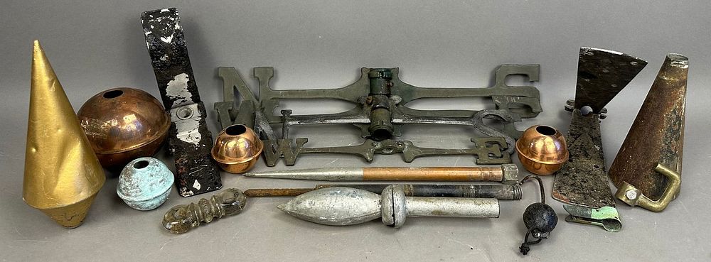 Lot 157: Huge Lot of 19 Antique Weathervane Lightning Rod Directional Pieces Balls