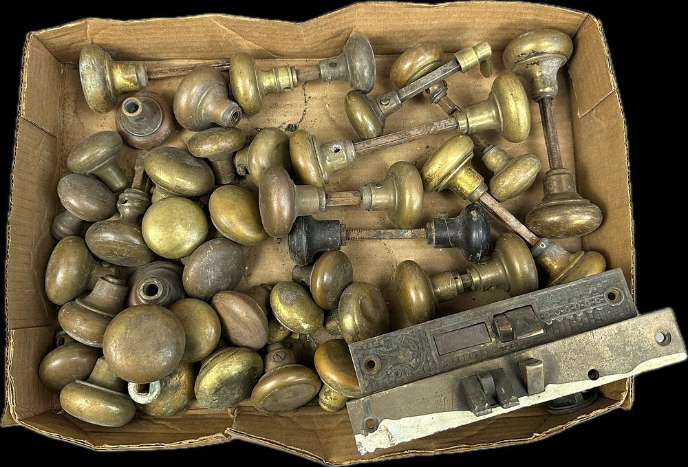 Lot 166: Huge Lot of 43 Brass Victorian Eastlake 8 Sets Door Knobs Door Lock Assemblies