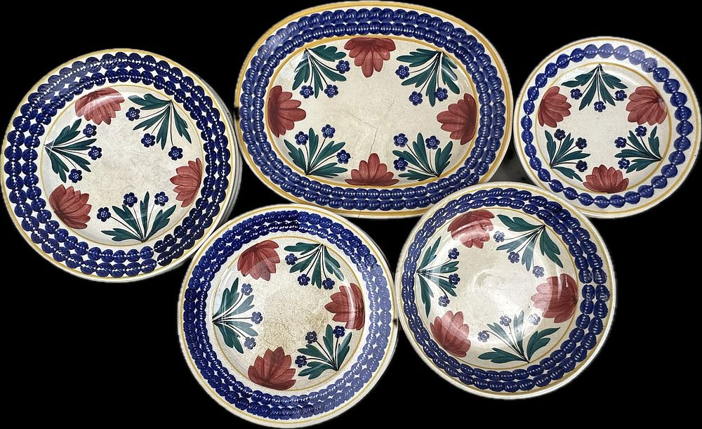 Lot 170: Large 13 Piece Lot Antique Stick Spatterware Auld Heather Ware Plates Bowl Platter Scotland