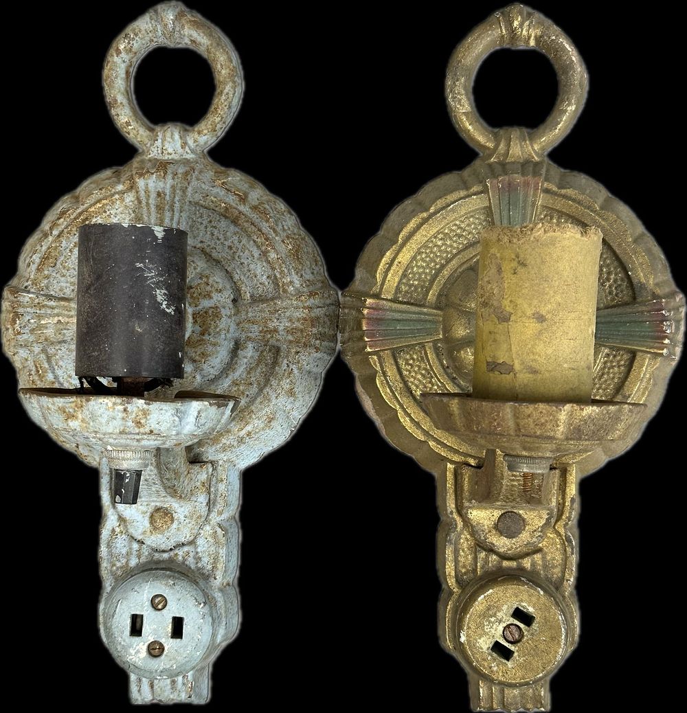 Lot 172: Antique Eastlake Victorian Matching Pair Puritan Cast Iron Candle Wall Mounted Sconces
