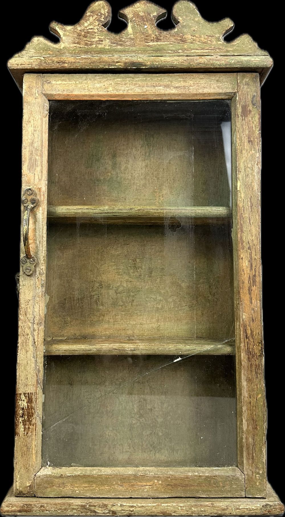 Lot 174: Antique Late 1800s Make Do Display Case 3 Shelf Glass Front Old Painted Surface