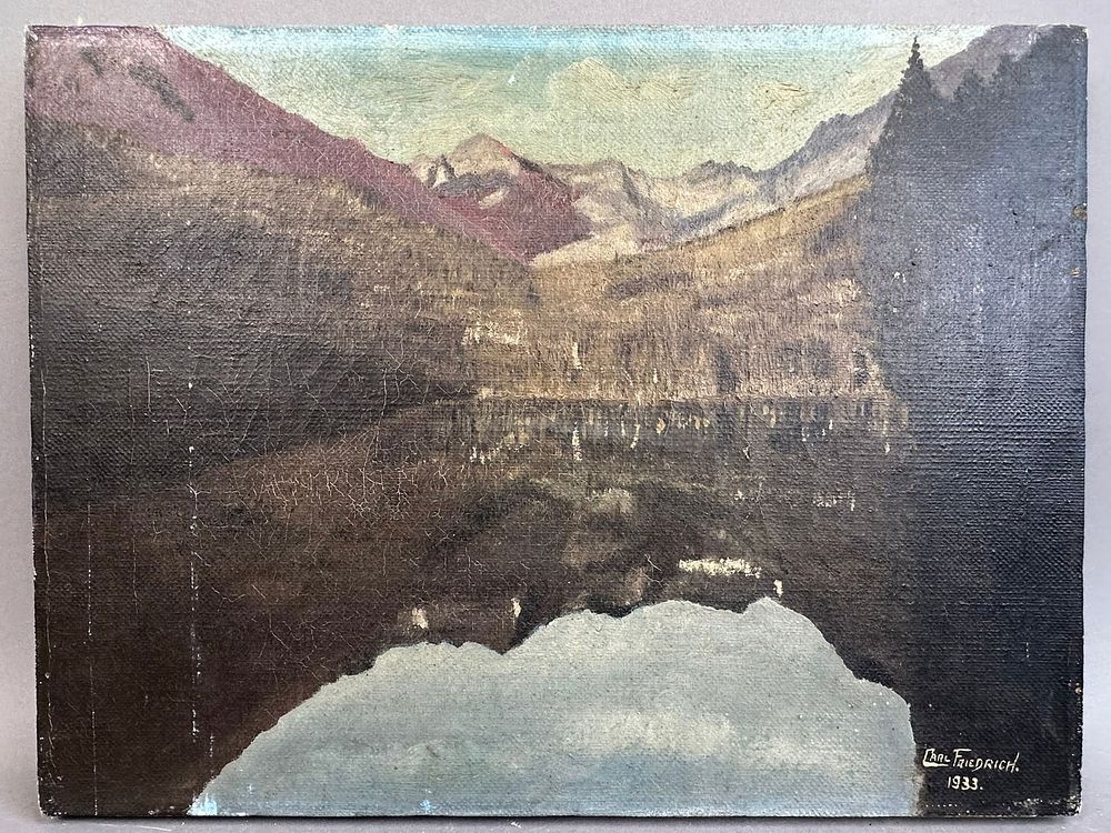 Lot 194: Beautiful Landscape Mountain Range Oil On Canvas Signed Carl Friedrich 1933