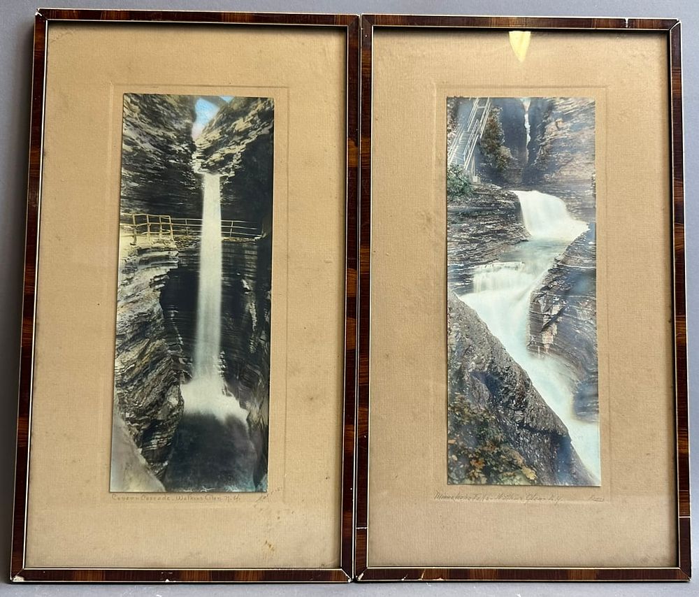 Lot 196: Pair Early 1900s Matching Signed Harris Watkins Glen NY Nature Falls Cavern Photos