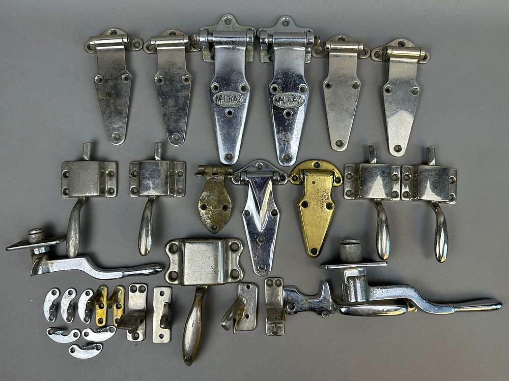 Lot 204: 17 Piece Stainless Steel McCray Ice Box Hardware Hinges Door Handles Latches Locks