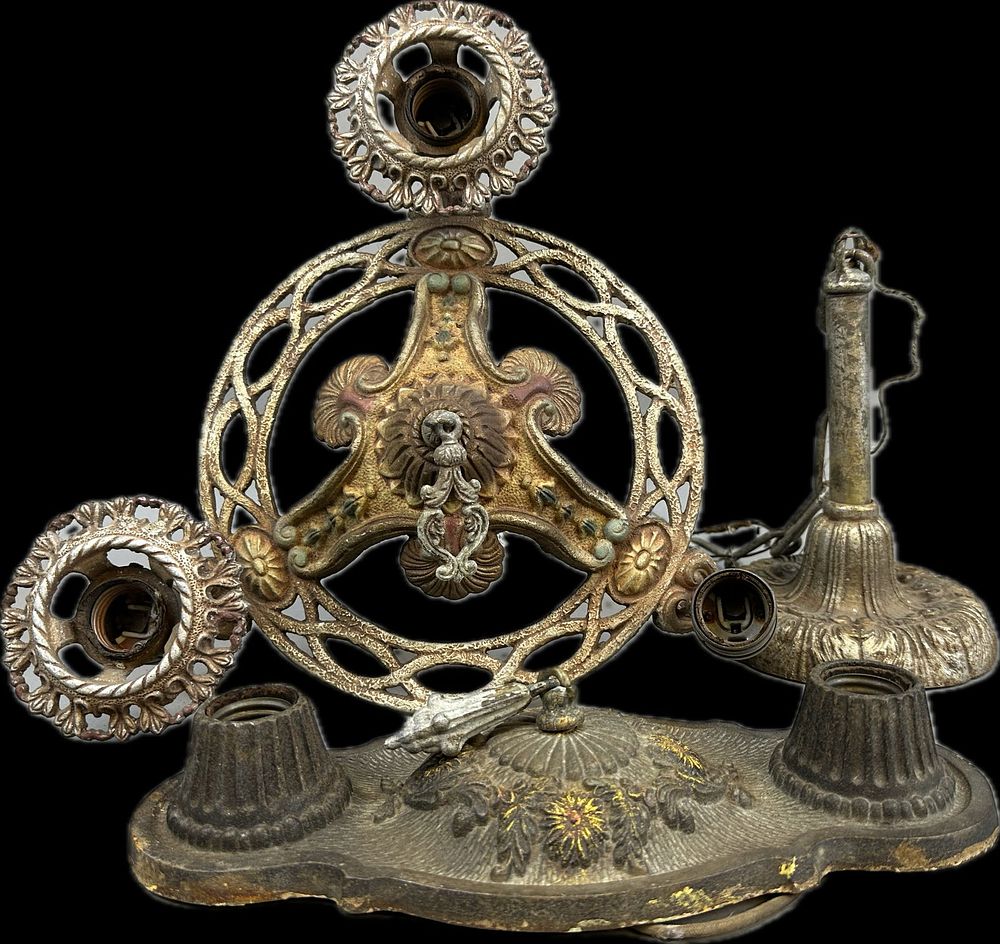 Lot 205: 2 Piece Antique Eastlake Victorian Hanging Lighting Lot Brass Fixtures