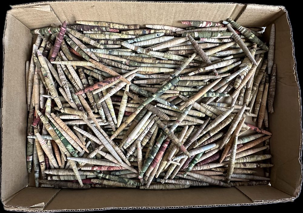 Lot 213B: 284 Piece Lot Antique Handmade 1930s Feather Tree Christmas Wallpaper Ornaments