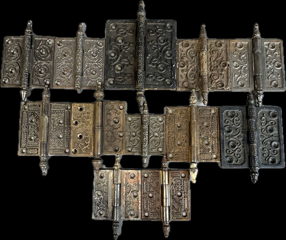 Lot 216B: 12 Piece Lot Eastlake Victorian Cast Iron Ornately Decorated Door Hinges
