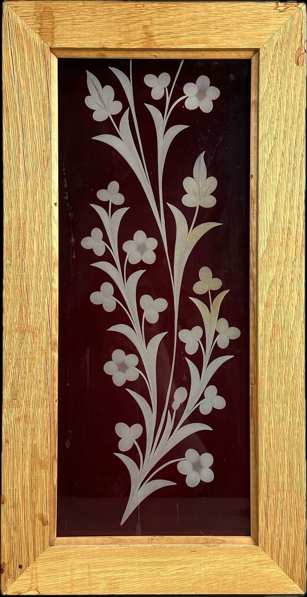 Lot 217A: Antique Ruby Red Etched Floral Framed Window