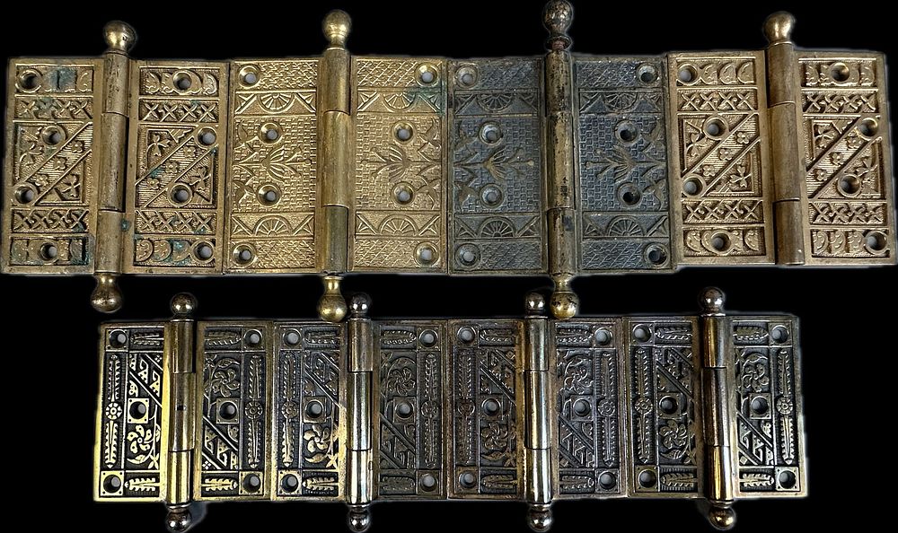Lot 217B: Lot 8 Incredible Eastlake Victorian Hinges 3 Sets