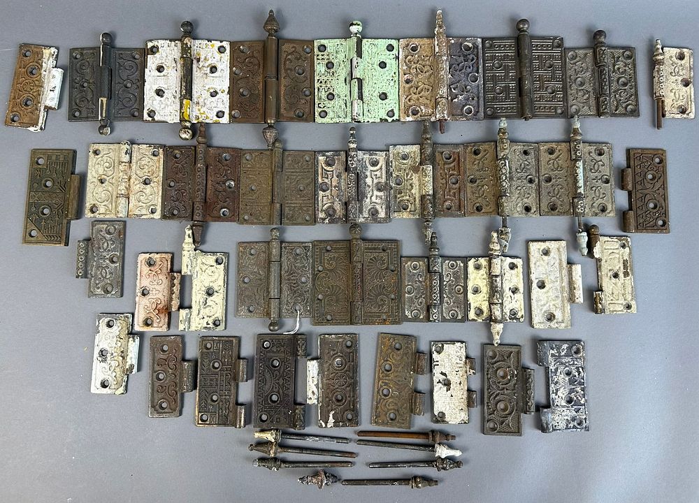 Lot 220B: Lot 36 Late 1880s Eastlake Victorian Cast Iron & Brass Ornate Hinges