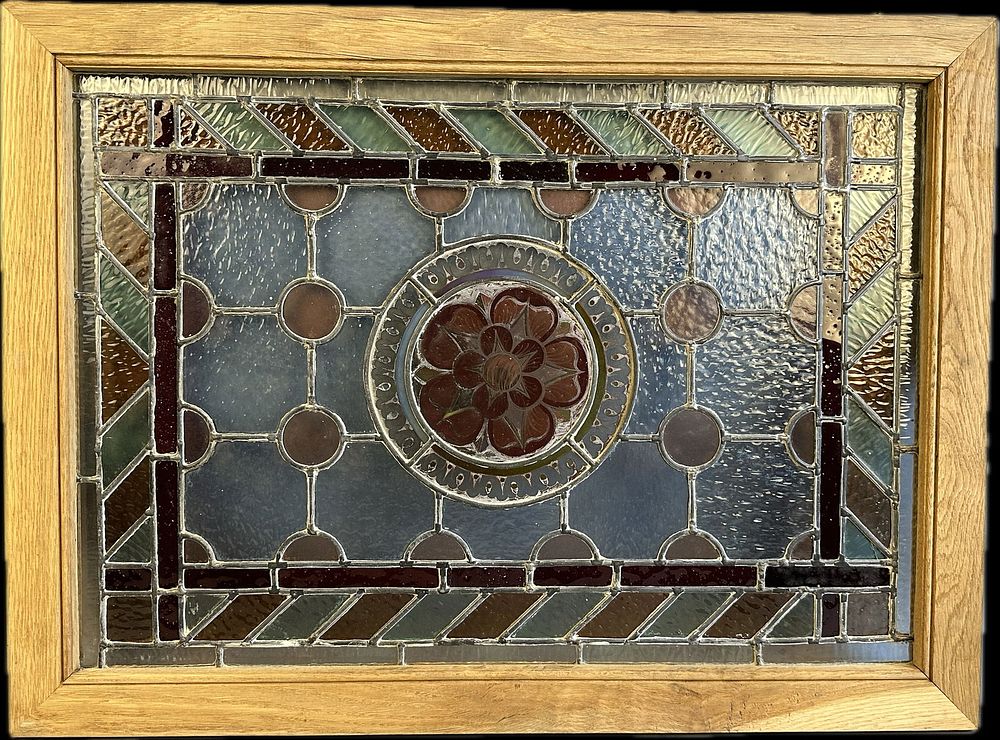 Lot 222A: Beautiful Antique Multi Color Leaded Stained Glass Sundial Pattern Window