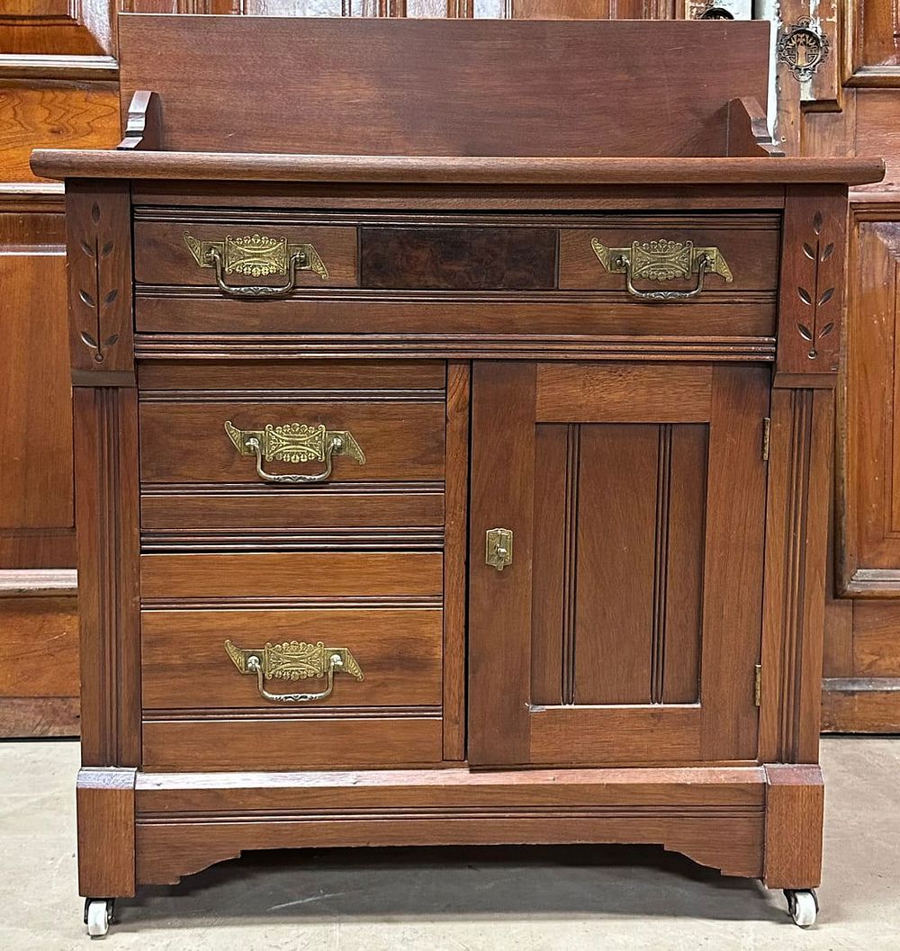 Lot 238: Beautiful Eastlake Victorian Walnut Wash Stand Drawer & Door