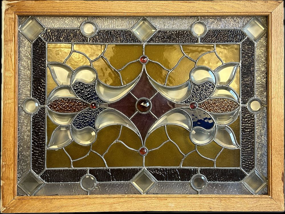 Lot 244: Stunning Multi Color Victorian Leaded Stained Glass  Window Multi Color Unique Pattern 17 Jewel