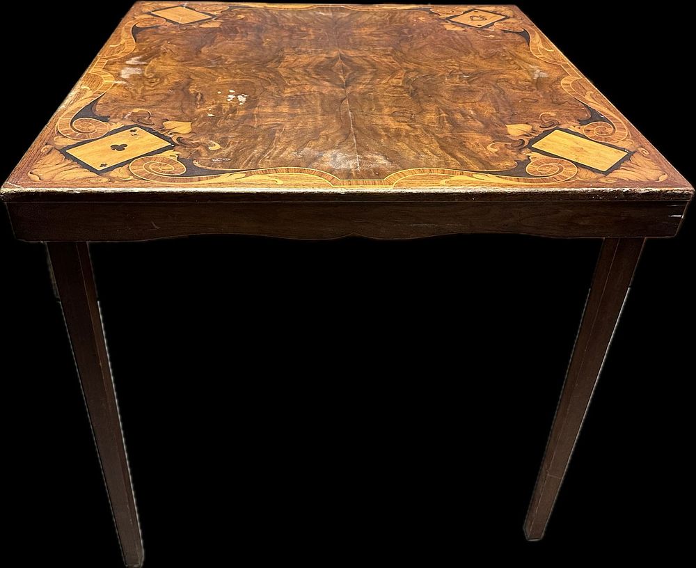 Lot 244C: Incredible Late 19th Century Folding Poker Table w/ Inlaid Four Aces