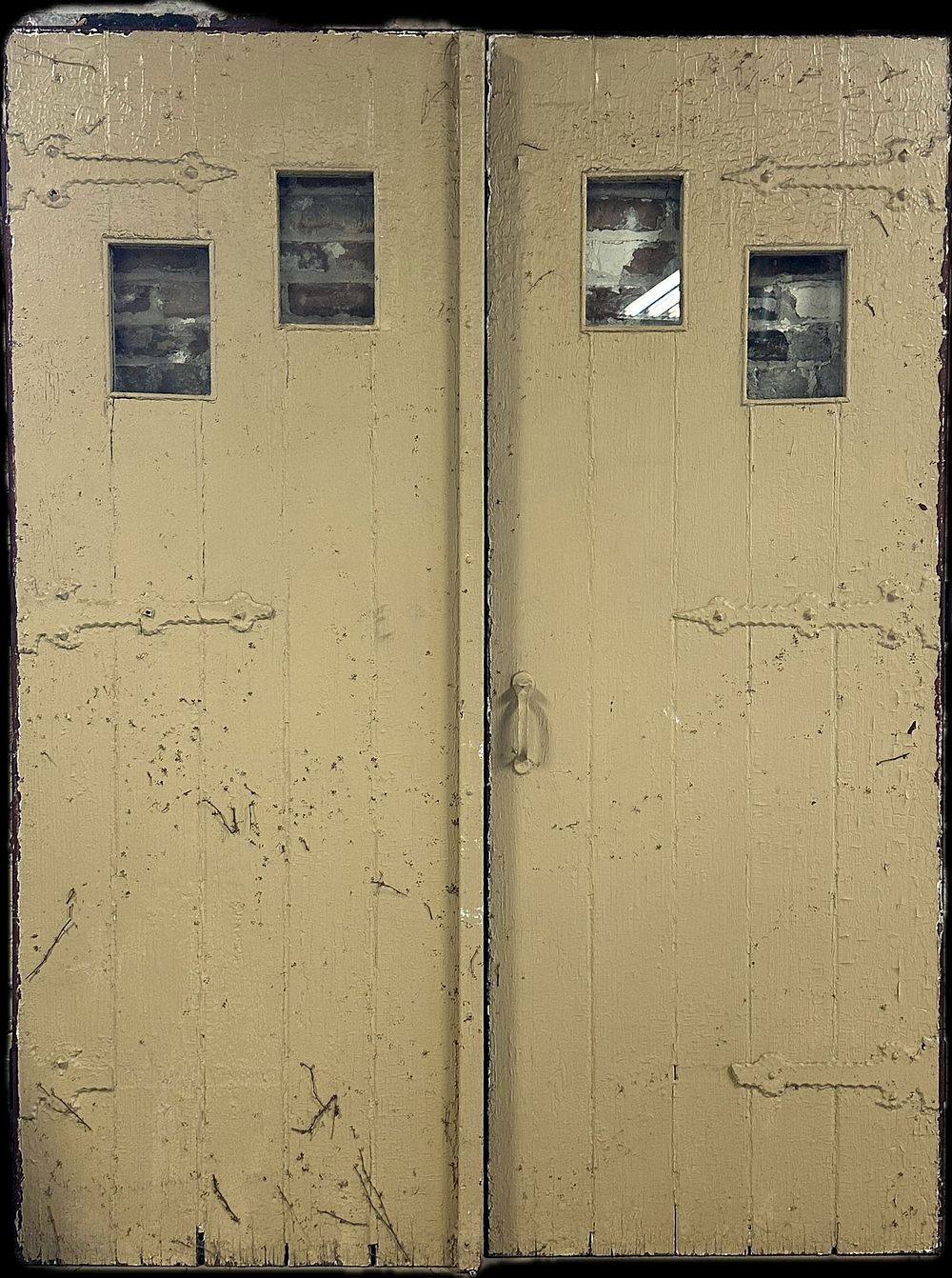 Lot 249: Antique Victorian Era Matching Set Cottage Double Door Original Strap Hinges Hardware Mauve Paint