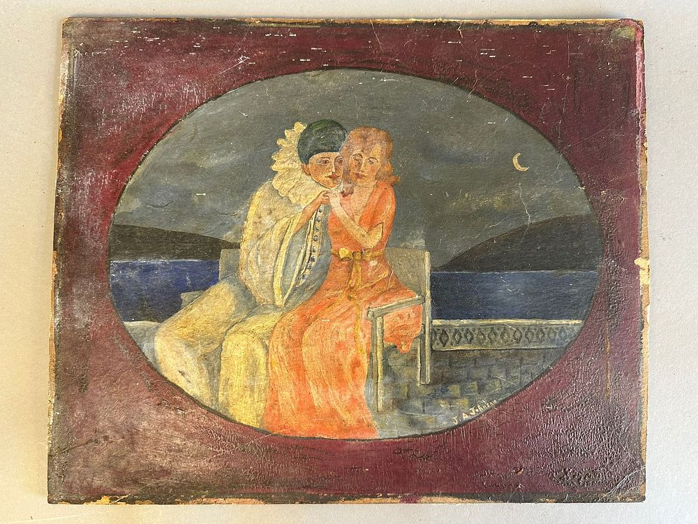 Lot 255C: Early 20th Century Colonial Couple Portait Oil On Board Signed JA Johnson