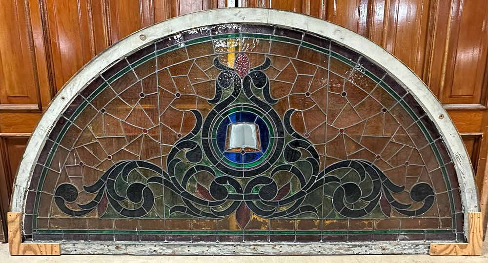 Lot 256: 19th Century Antique Large Leaded Stained Glass Church Window 111.5" Wide