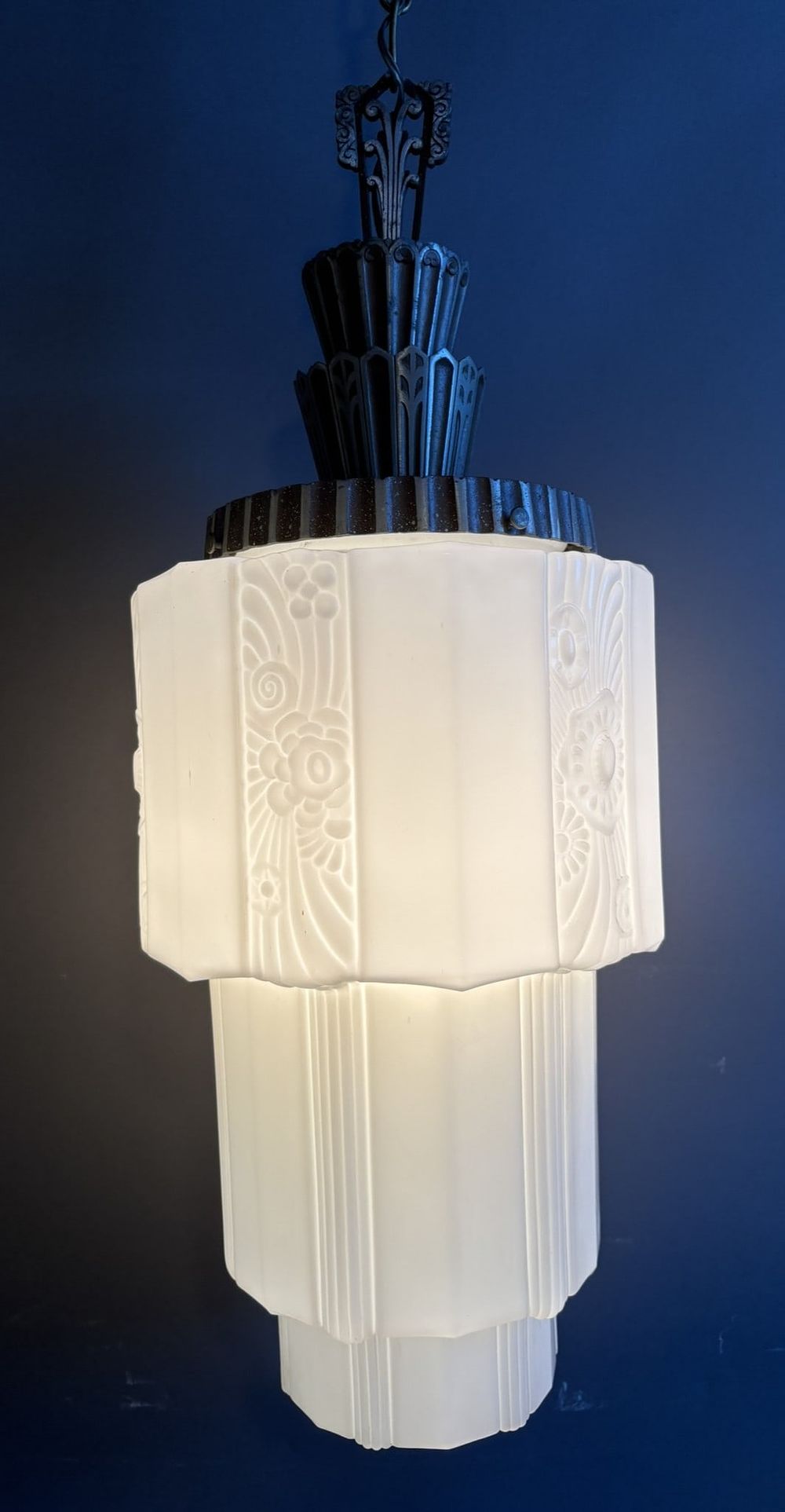 Lot 256B: Antique Art Deco Skyscraper 1920s Hanging Ceiling Light Fixture