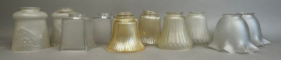 Lot 268: 10 Piece Antique Depression Era Glass Lamp Ribbed Shade Lot