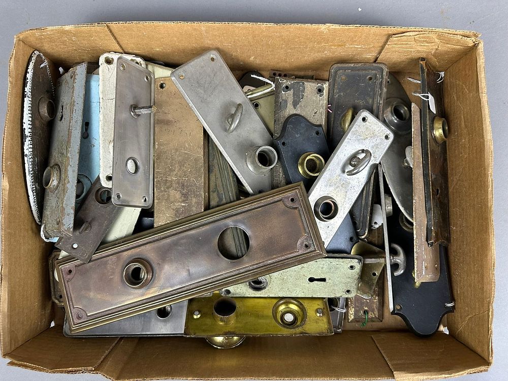Lot 277: 49 Piece Antique Victorian Era Brass Door Lock Plate Lot