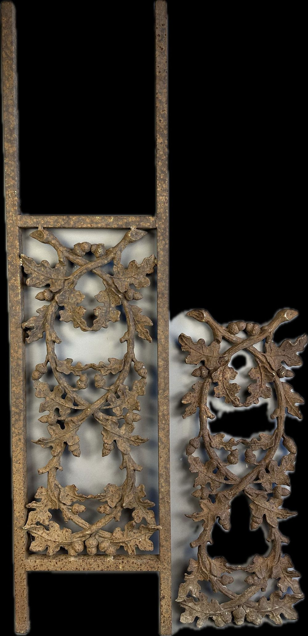 Lot 295B: 2 Piece Lot Antique Victorian Era Ornately Decorated Cast Iron Porch Trim Floral Motif