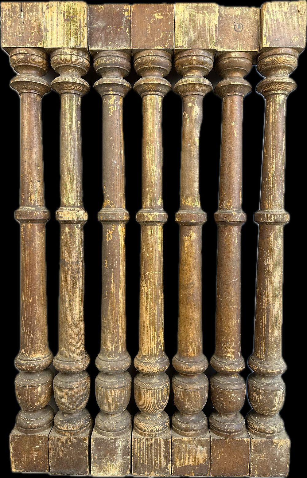 Lot 296B: 7 Piece Lot Antique Victorian Era Bannister Spindles Unique Pattern Matching Set of 7