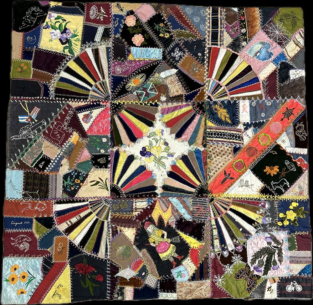 Lot 296C: Antique Incredible Victorian Era Crazy Pattern Quilt Top Insanely Decorated