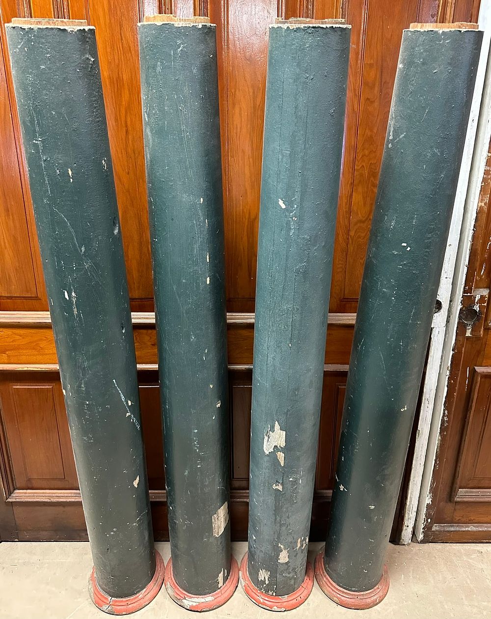 Lot 306B: Antique Lot of 4 Matching Front Porch Pillars Black Painted Surface 64"