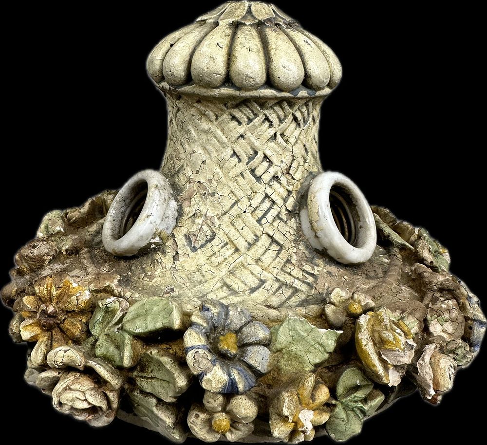 Lot 317: Beautiful 3 Bulb Ornately Decorated Depression Era Ceiling Light Fixture Floral Decoration