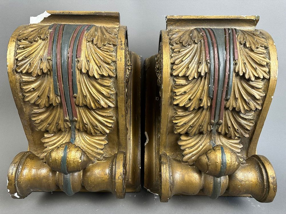 Lot 322: Antique Pair Incredible Ornate Plaster Victorian Era Corbels #1