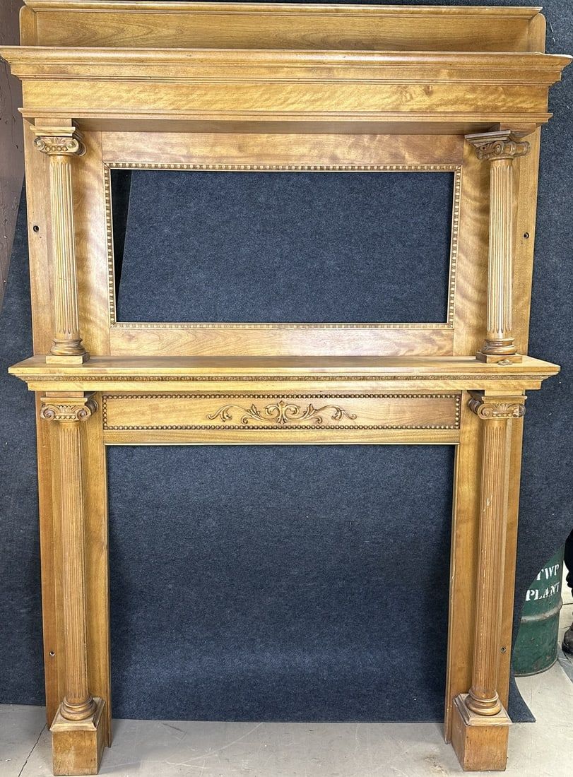 Lot 323: Ornate Early 1900s Victorian Era Oak Fireplace Mantle