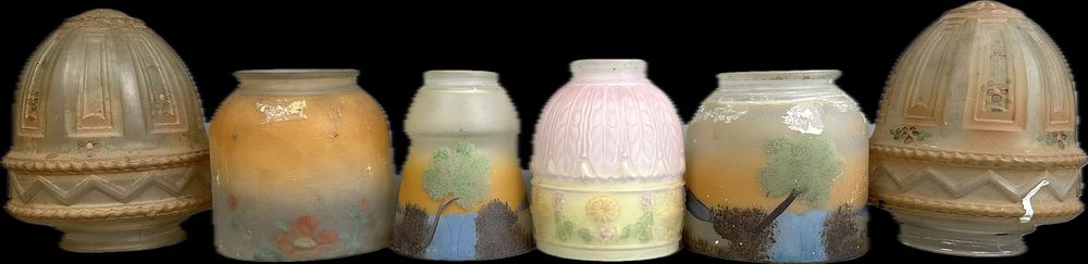 Lot 326: Stunning Lot 6 Art Deco Hand Painted Lamp Shades