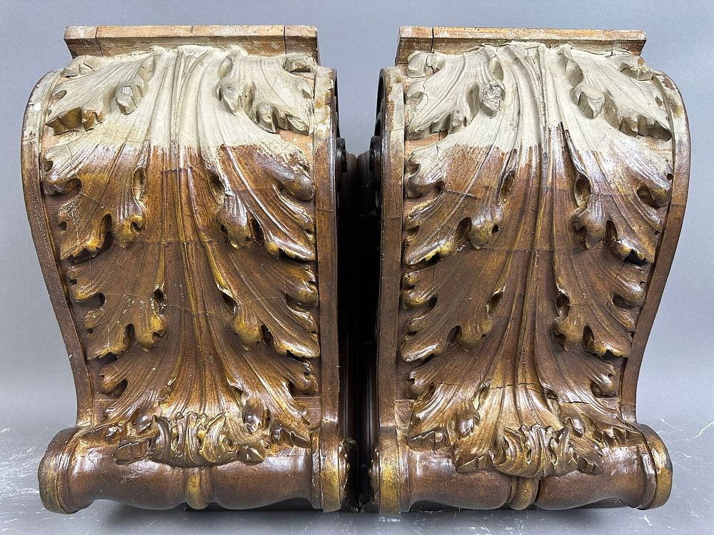 Lot 332B: Antique Ornate Victorian Era Oak Leaf Plaster & Wood Corbels #2