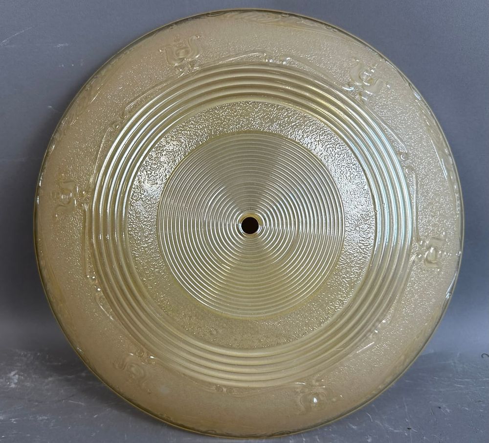 Lot 336: Ornate Art Deco Yellow Amber Embossed Ceiling Fixture
