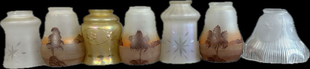 Lot 338: Lot 7 Hand Painted & Etched Art Deco Era Lamp Fixtures
