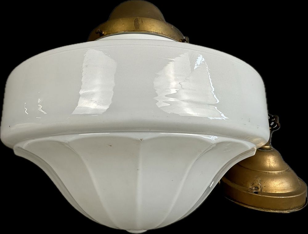 Lot 343: Incredible Milk Glass Hanging Art Deco Era School House Lamp Fixture